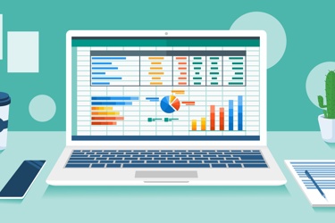 Excel laptop cactus & coffee