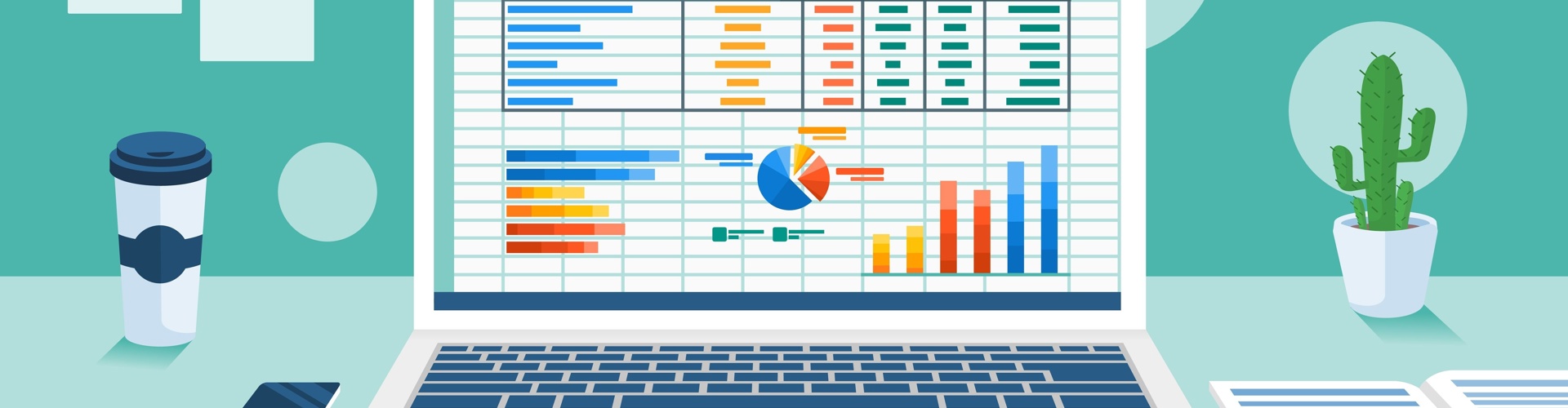 Excel laptop cactus & coffee